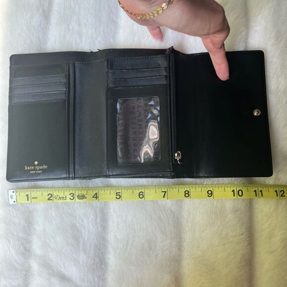 Black Pebbled Leather Large trifold Kate Spade Wallet - Picture 5 of 16